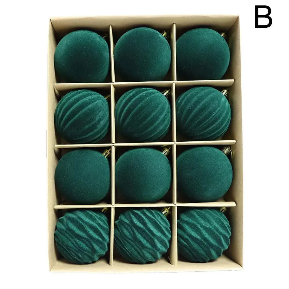 Velvet Christmas Baubles – 12 Pack (6cm) - Emerald Green