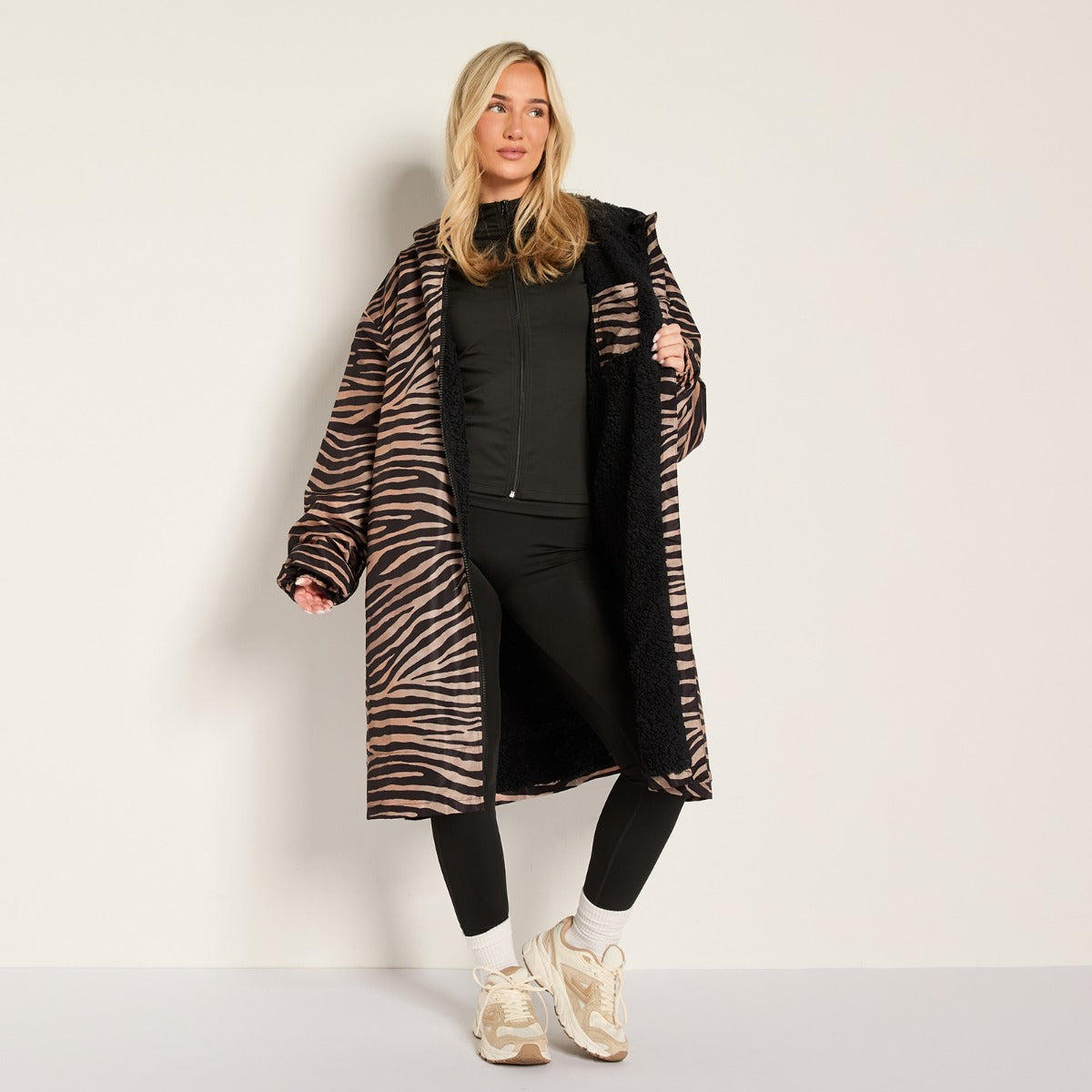 Zebra Print Sherpa Drying Robe – Natural