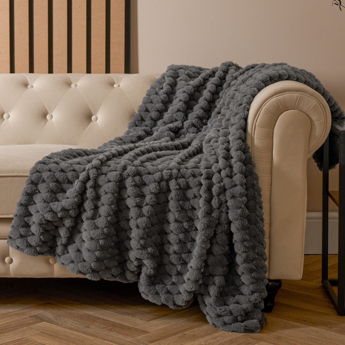 Thick Faux Fur Waffle Throw – Charcoal