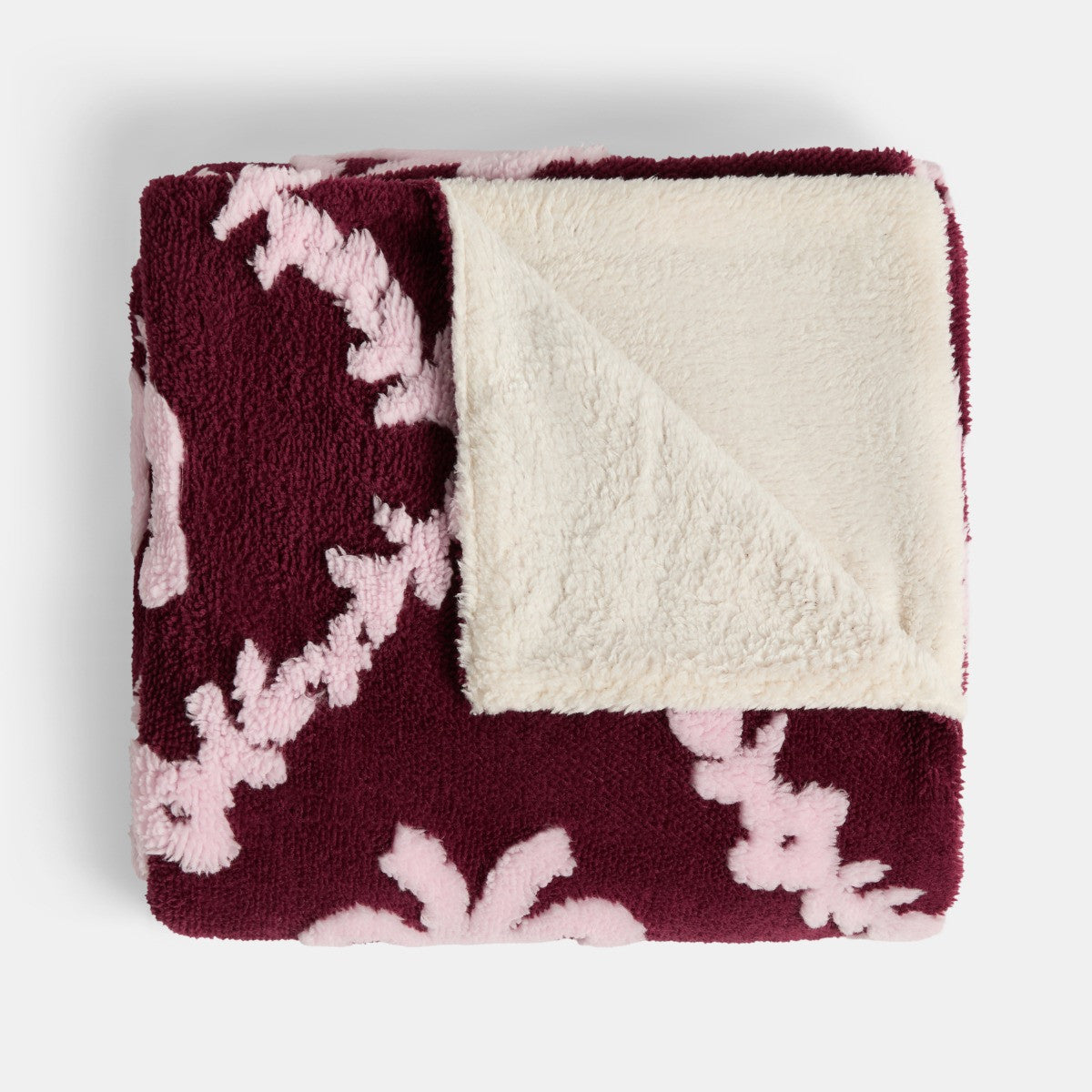 Tufted Lattice Bow Teddy Fleece Throw – Burgundy/Pink