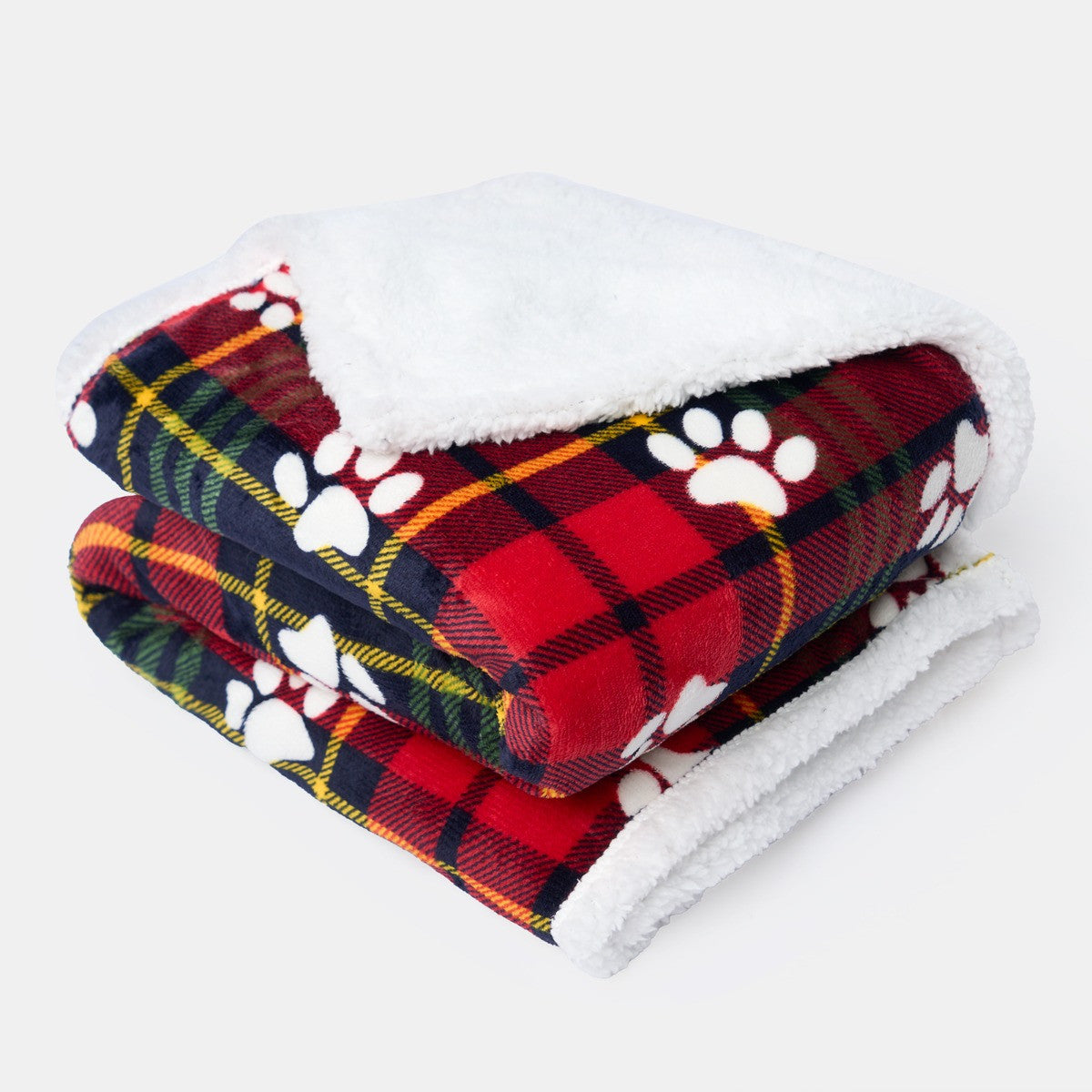 Pet Oxford Check Paw Flannel Fleece Throw – Red