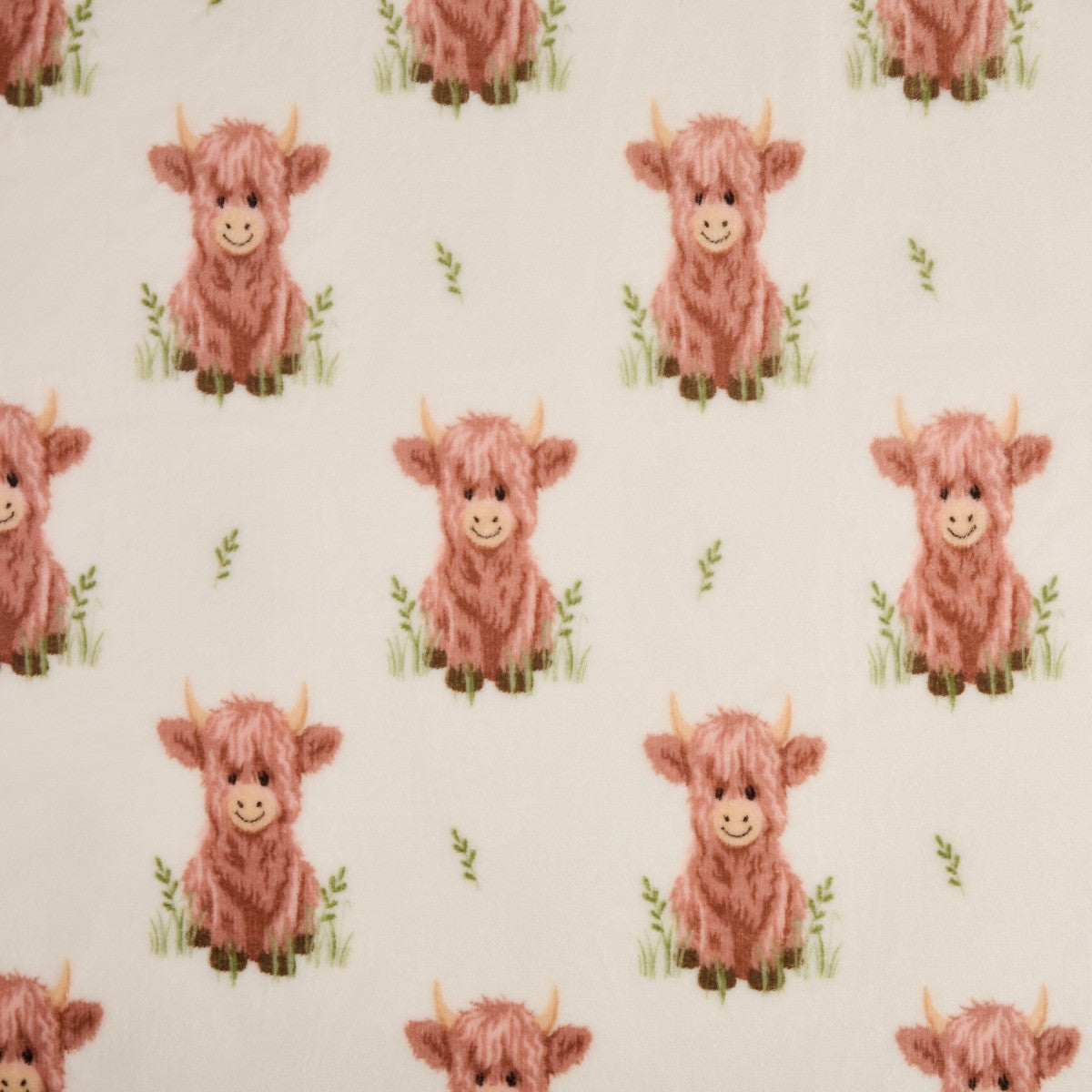 Harry the Highland Cow Print Ultra Soft Throw – Natural/Green