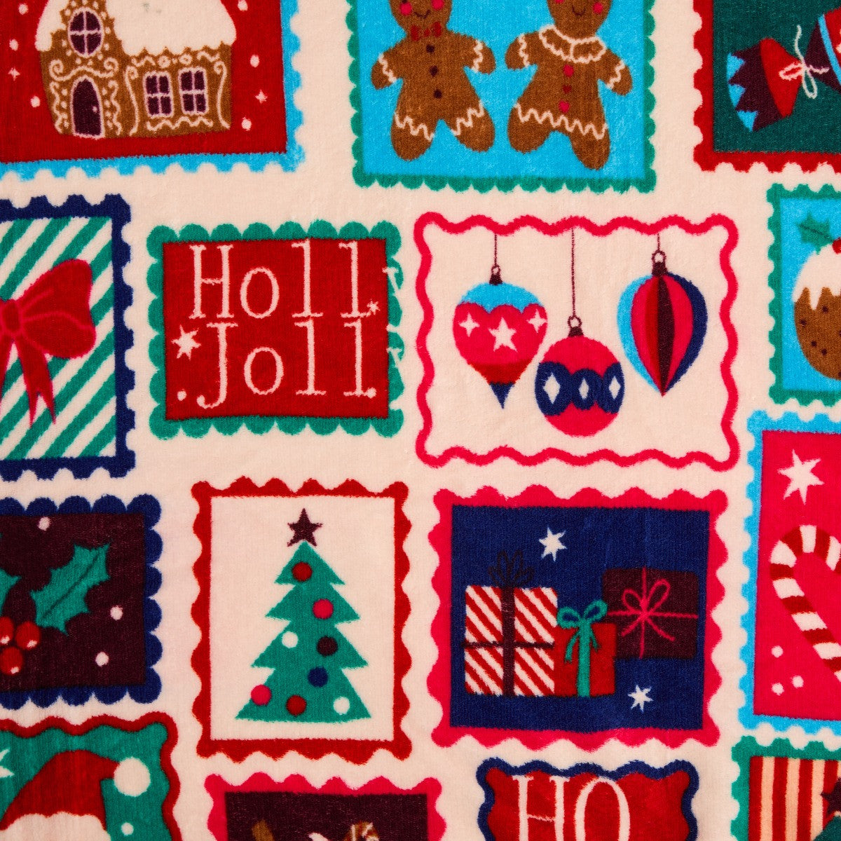 Christmas Postcard Print Sherpa Fleece Throw – Multi