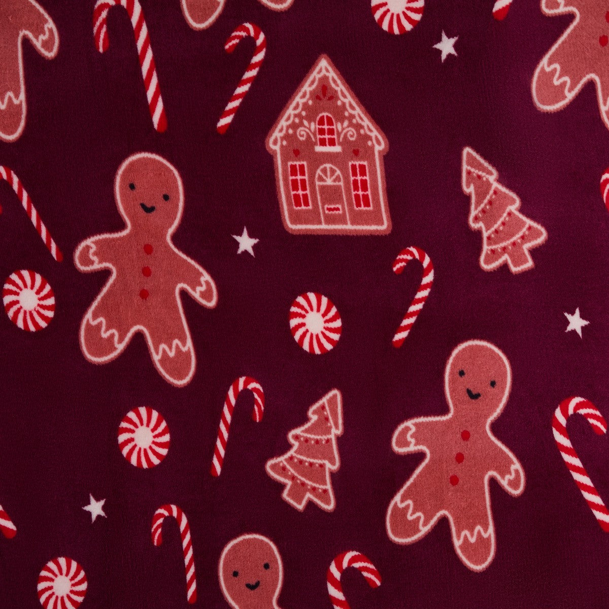 Gingerbread Man Print Sherpa Fleece Throw – Burgundy