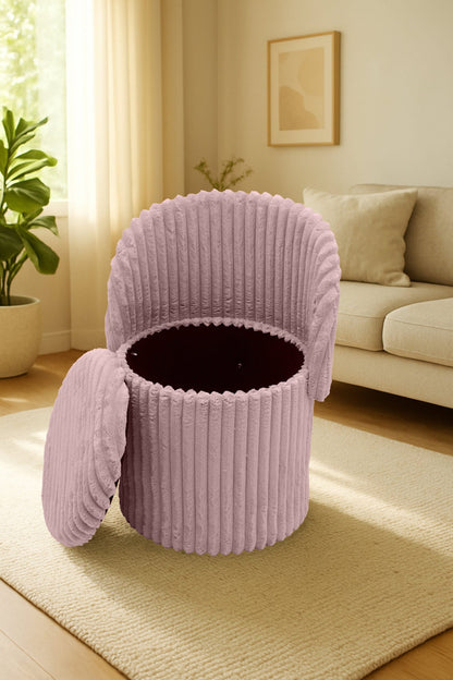 Modern Ribbed Velvet Harp Storage Stool – Pink