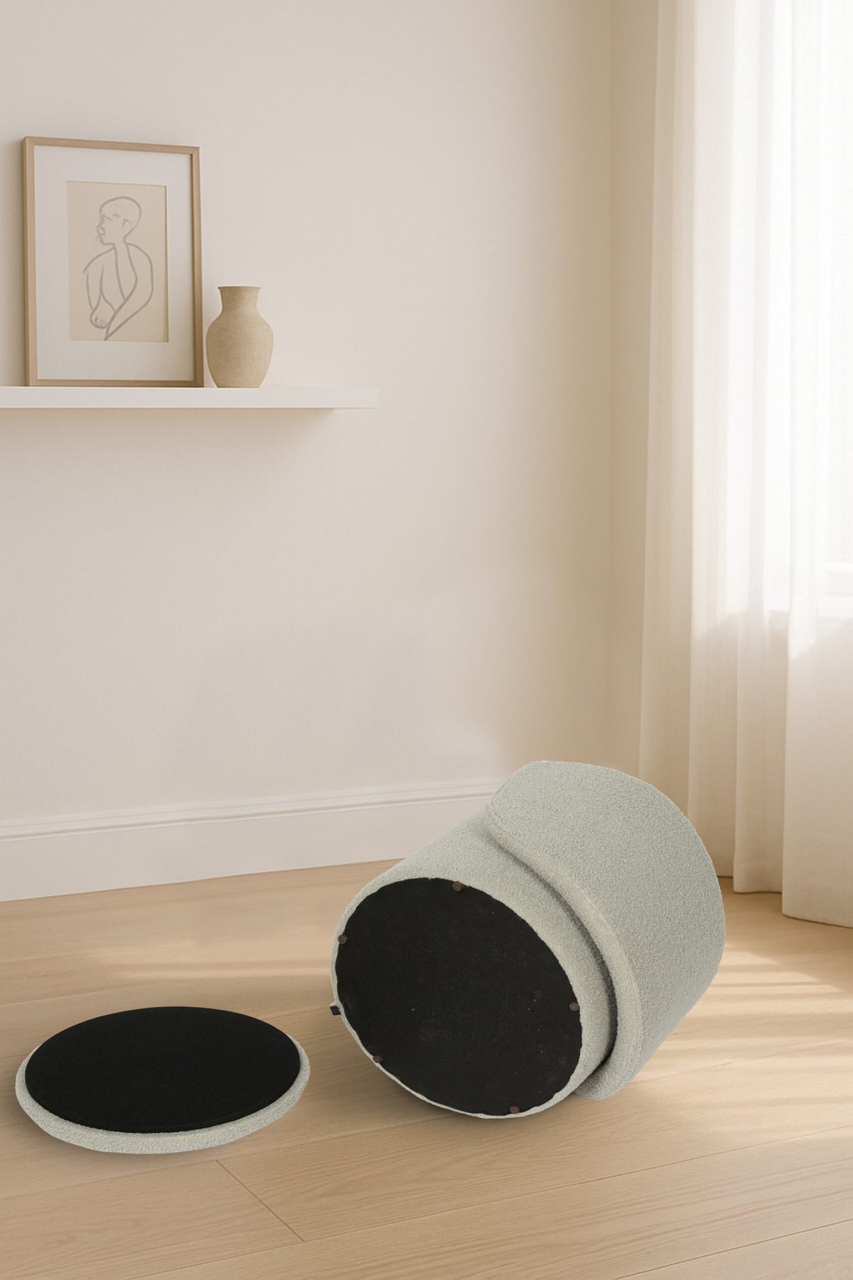 Modern Boucle Storage Stool – Off White