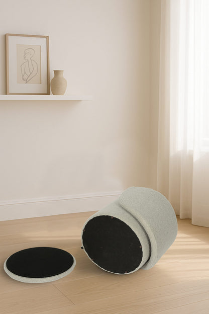 Modern Boucle Storage Stool – Off White