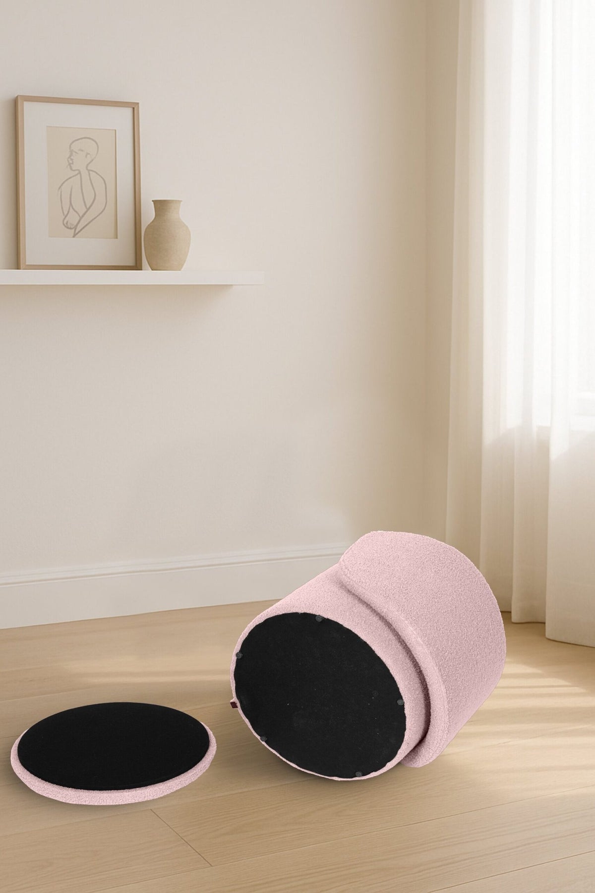 Modern Boucle Storage Stool – Pink