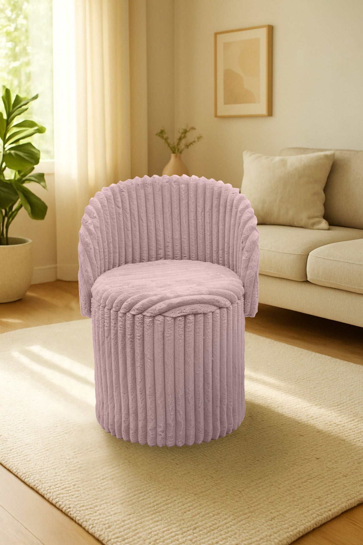 Modern Ribbed Velvet Harp Storage Stool – Pink