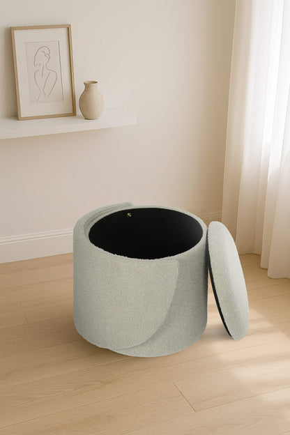 Modern Boucle Storage Stool – Off White