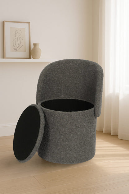 Modern Boucle Storage Stool – Charcoal