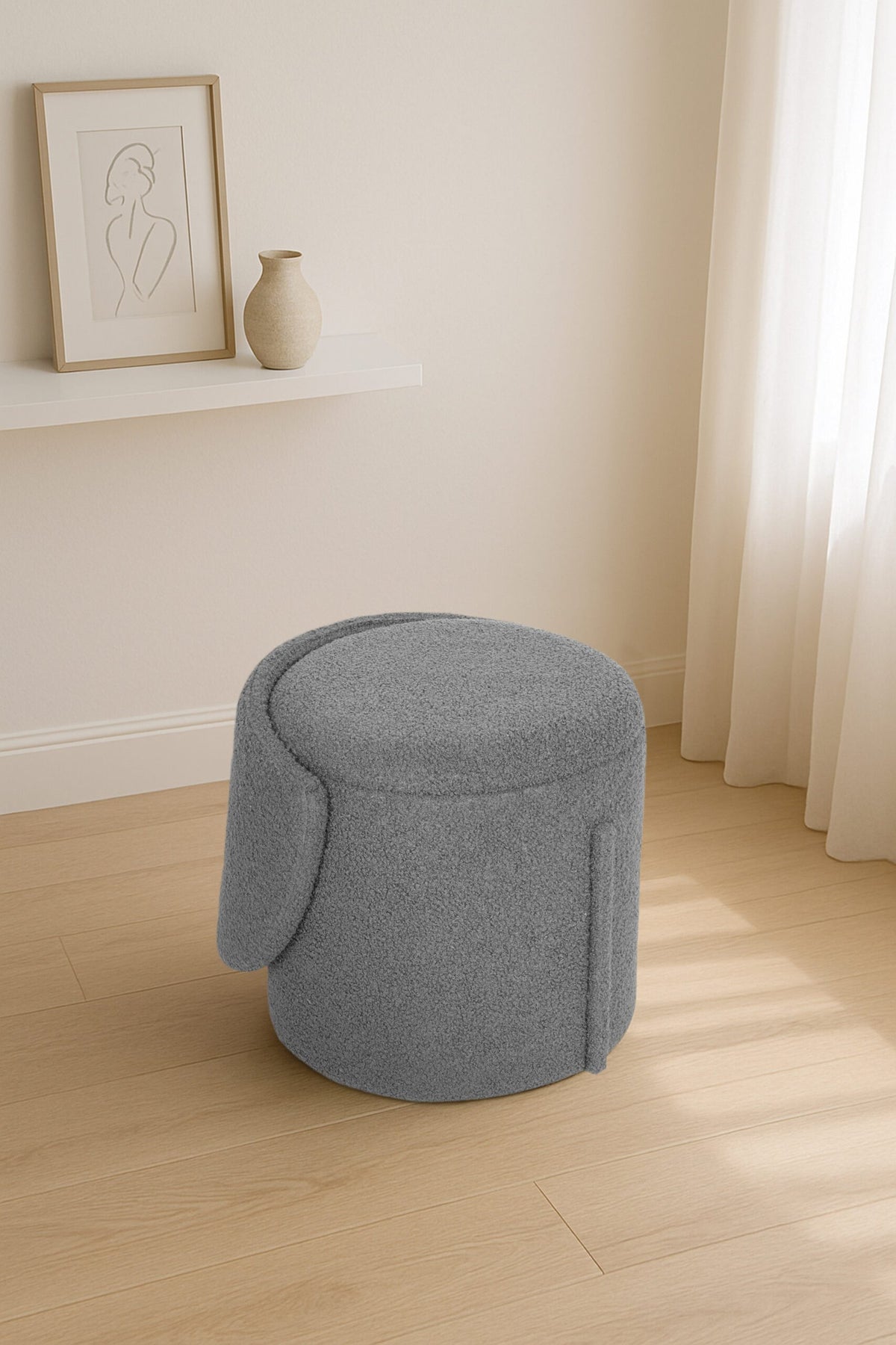 Modern Boucle Storage Stool – Grey