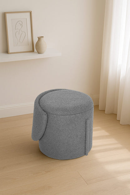 Modern Boucle Storage Stool – Grey