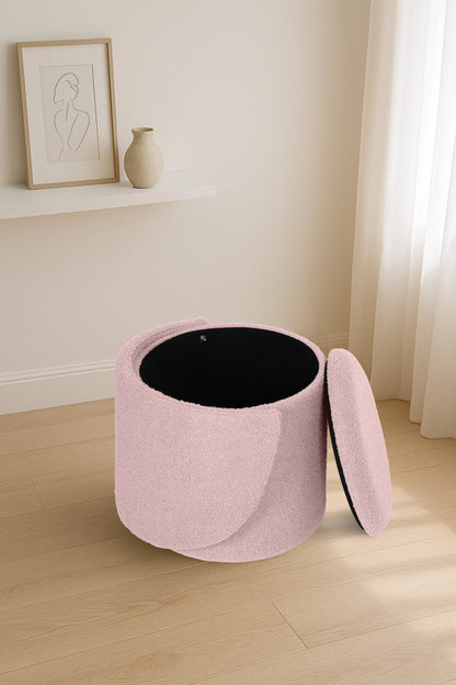 Modern Boucle Storage Stool – Pink