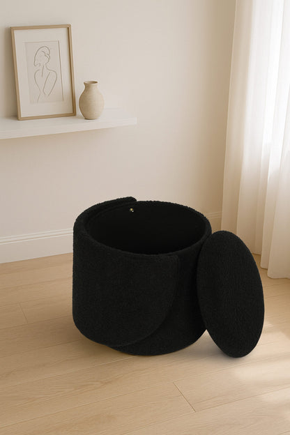 Modern Boucle Storage Stool – Black