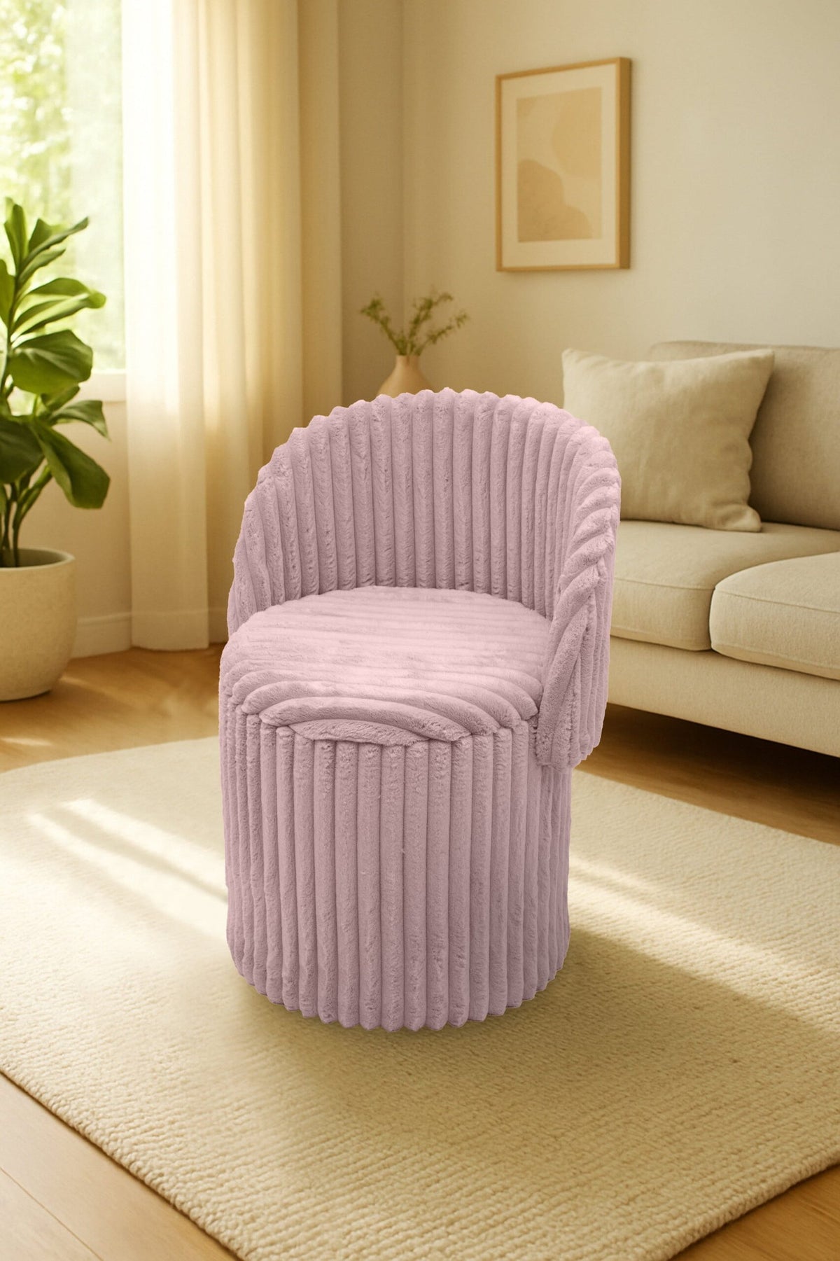 Modern Ribbed Velvet Harp Storage Stool – Pink