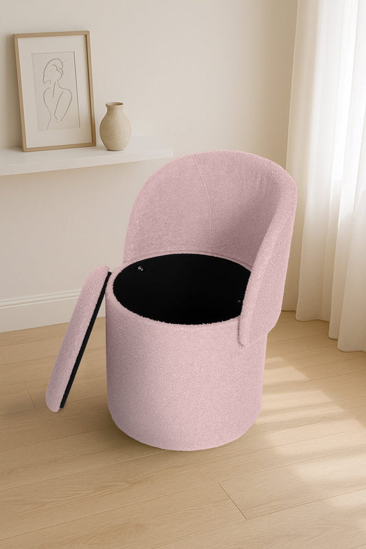 Modern Boucle Storage Stool – Pink