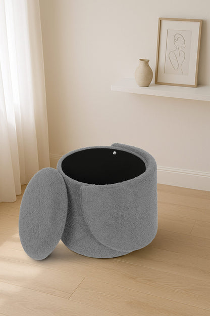 Modern Boucle Storage Stool – Grey