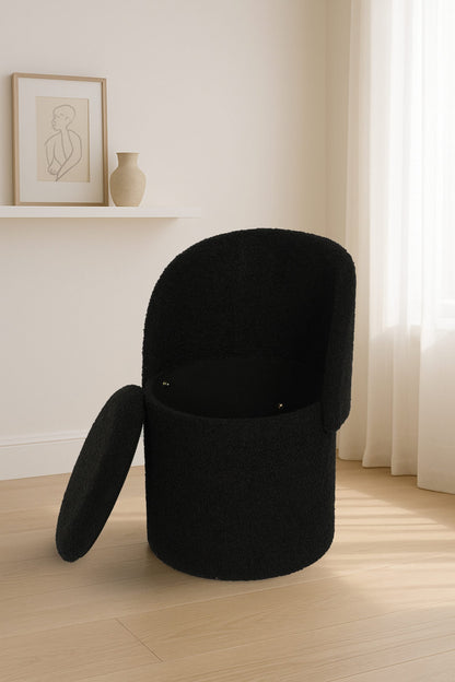 Modern Boucle Storage Stool – Black
