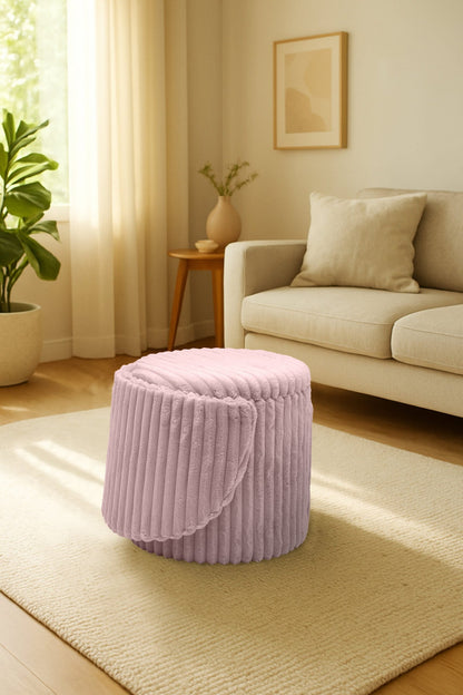 Modern Ribbed Velvet Harp Storage Stool – Pink