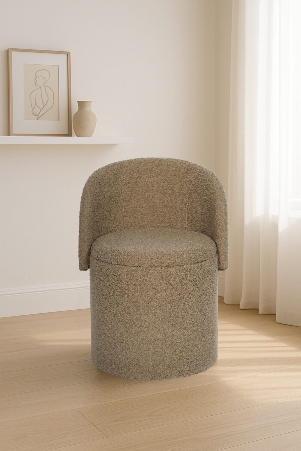 Modern Boucle Storage Stool – Dark Natural
