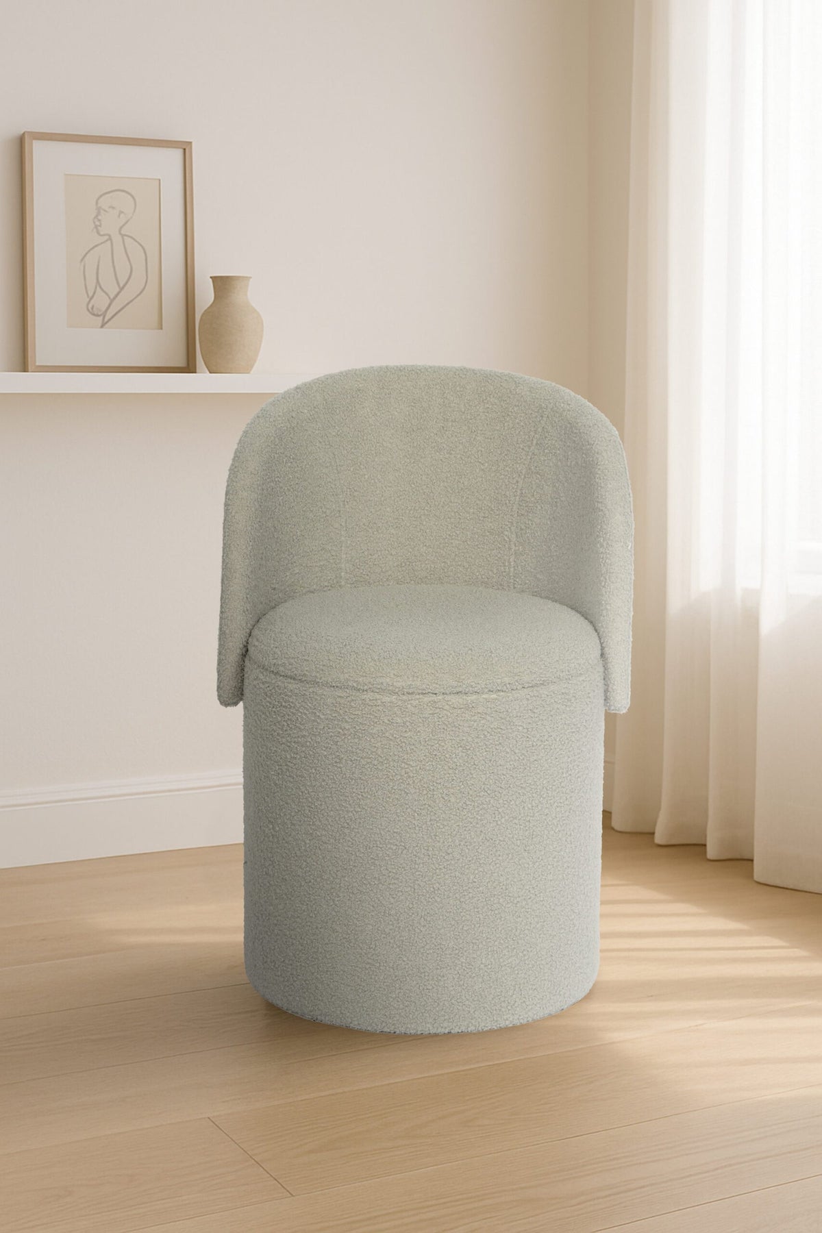 Modern Boucle Storage Stool – Off White