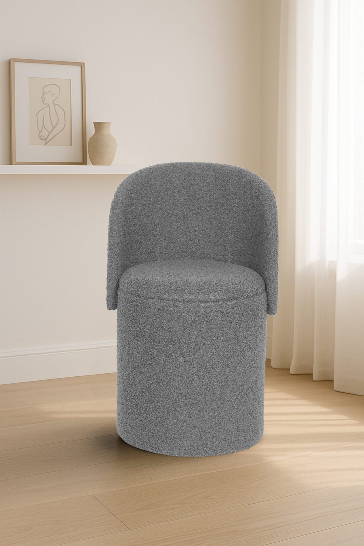Modern Boucle Storage Stool – Grey