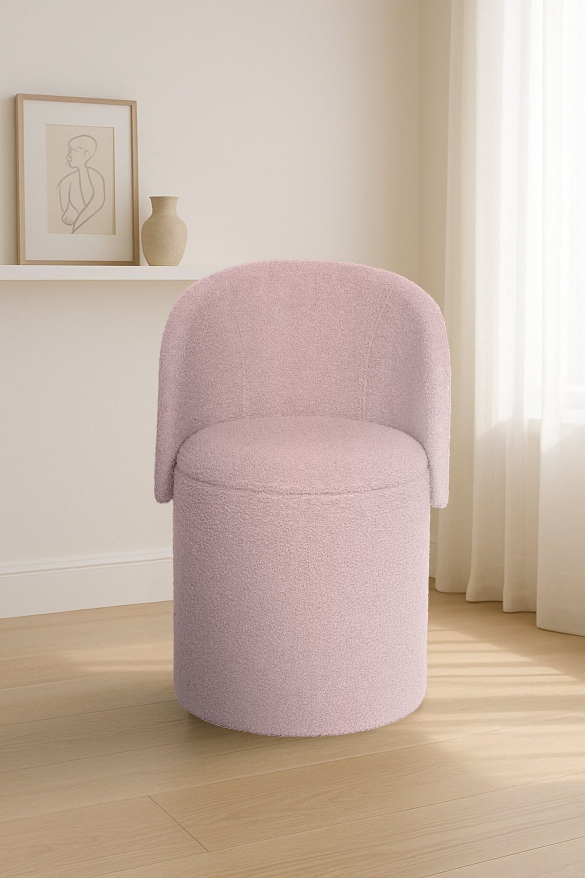 Modern Boucle Storage Stool – Pink