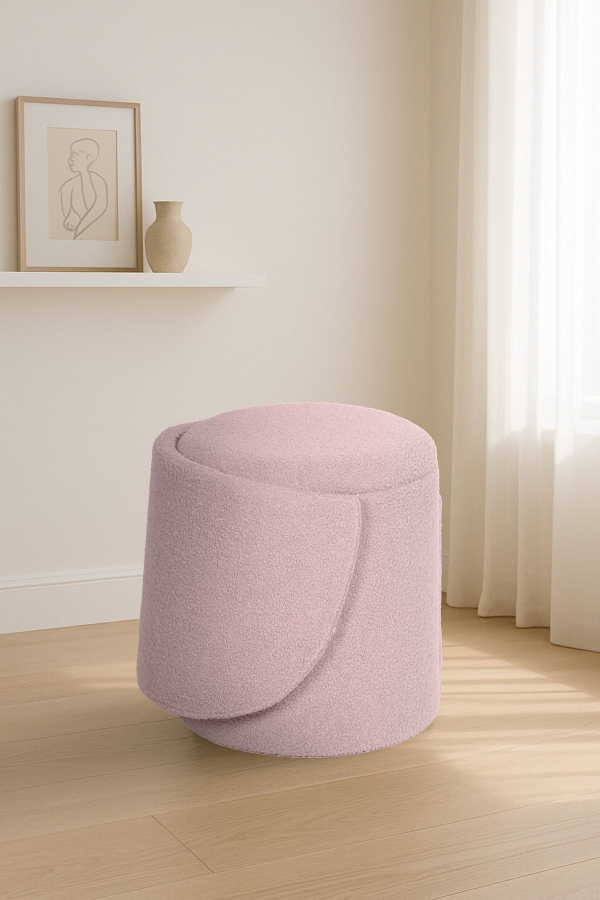 Modern Boucle Storage Stool – Pink