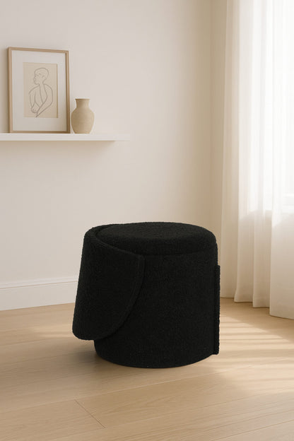 Modern Boucle Storage Stool – Black