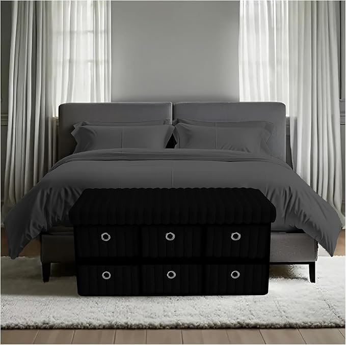 Large Ribbed Storage Boxes With Lid – Black