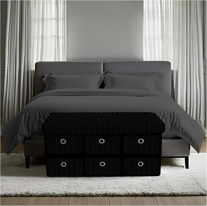 Large Ribbed Storage Boxes With Lid – Black