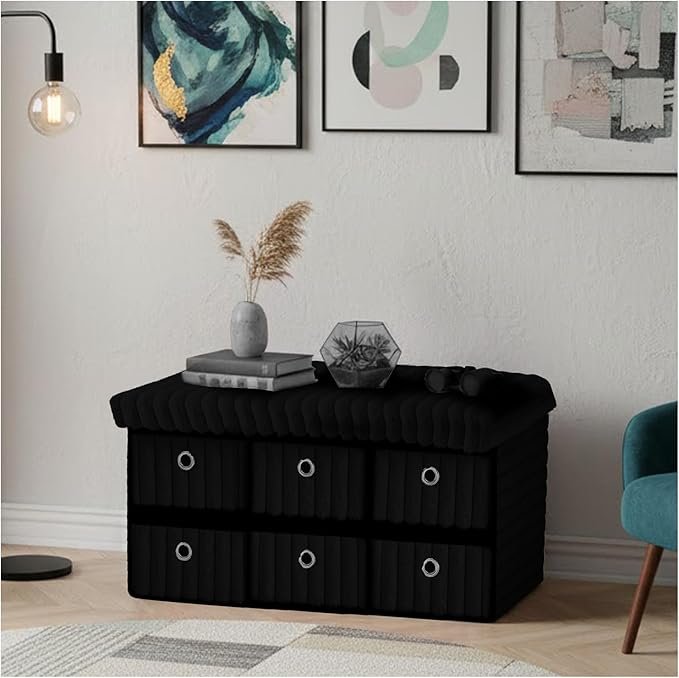 Large Ribbed Storage Boxes With Lid – Black