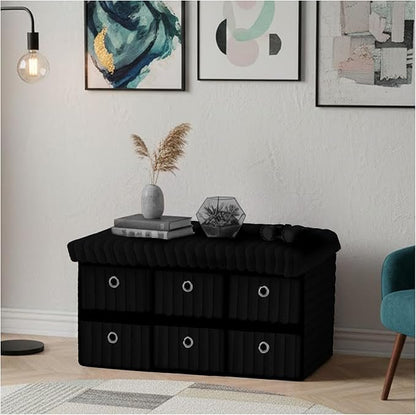 Large Ribbed Storage Boxes With Lid – Black