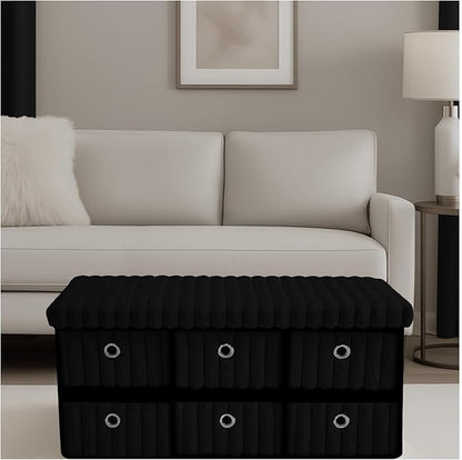 Large Ribbed Storage Boxes With Lid – Black