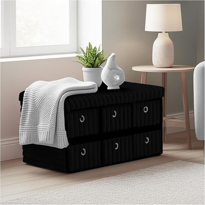 Large Ribbed Storage Boxes With Lid – Black