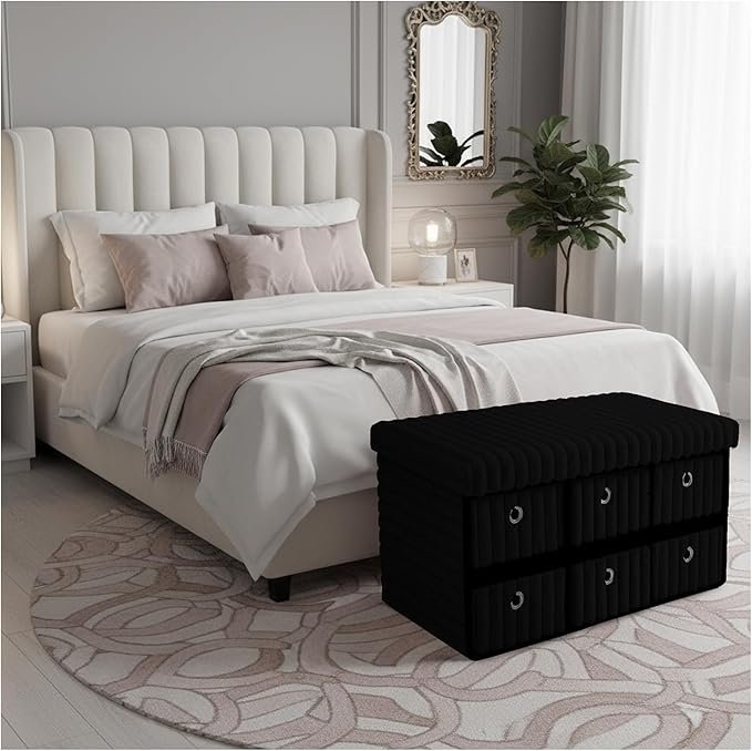 Large Ribbed Storage Boxes With Lid – Black