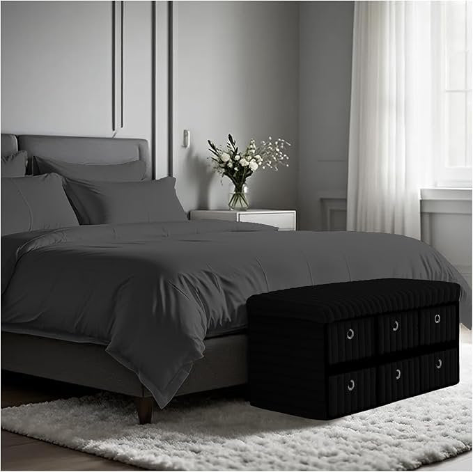 Large Ribbed Storage Boxes With Lid – Black