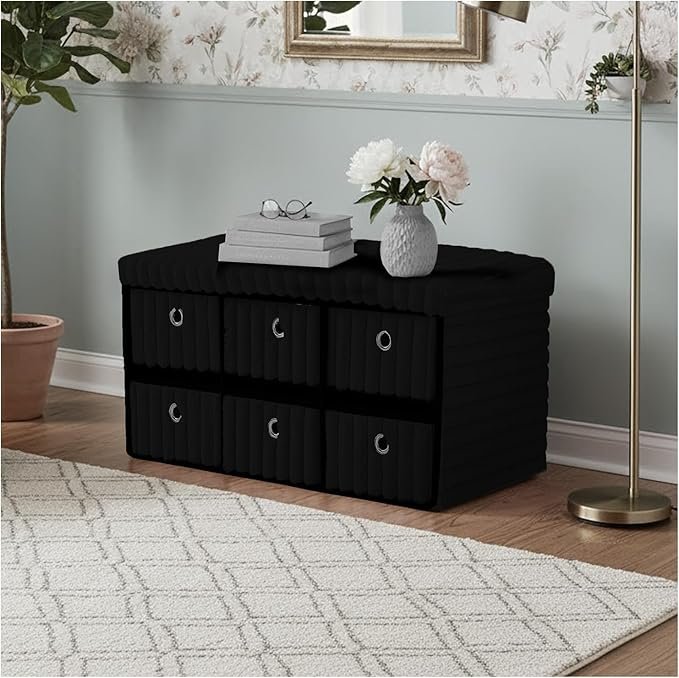 Large Ribbed Storage Boxes With Lid – Black