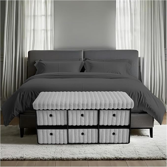 Large Ribbed Storage Boxes With Lid – Grey