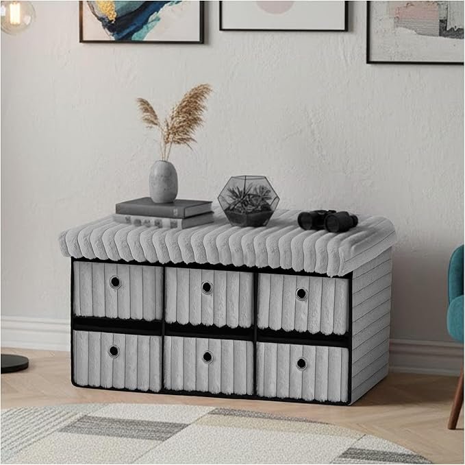 Large Ribbed Storage Boxes With Lid – Grey