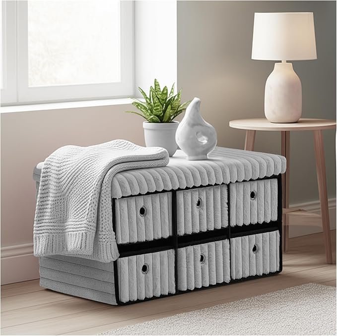 Large Ribbed Storage Boxes With Lid – Grey
