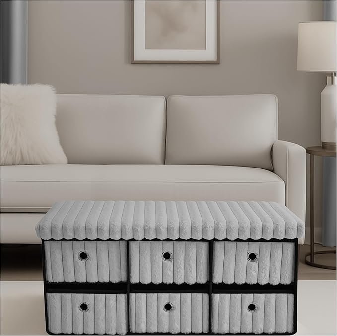 Large Ribbed Storage Boxes With Lid – Grey