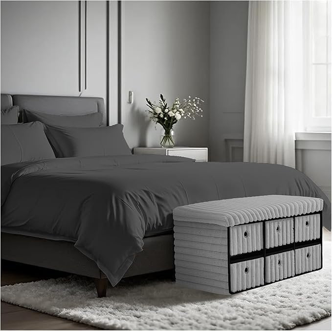 Large Ribbed Storage Boxes With Lid – Grey