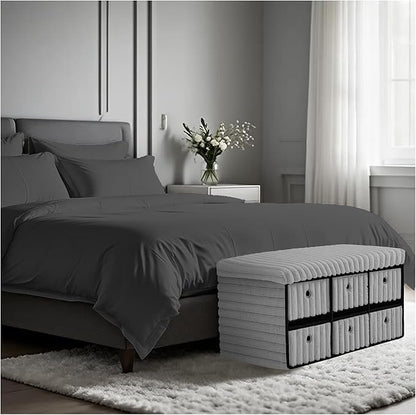 Large Ribbed Storage Boxes With Lid – Grey