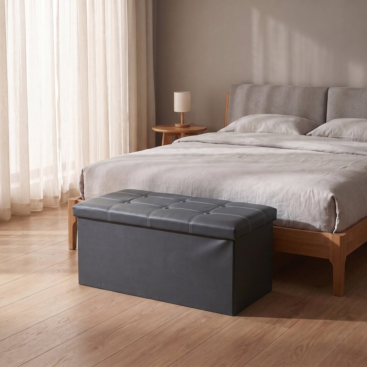 Elegant Leather Storage Box With Lid – Charcoal