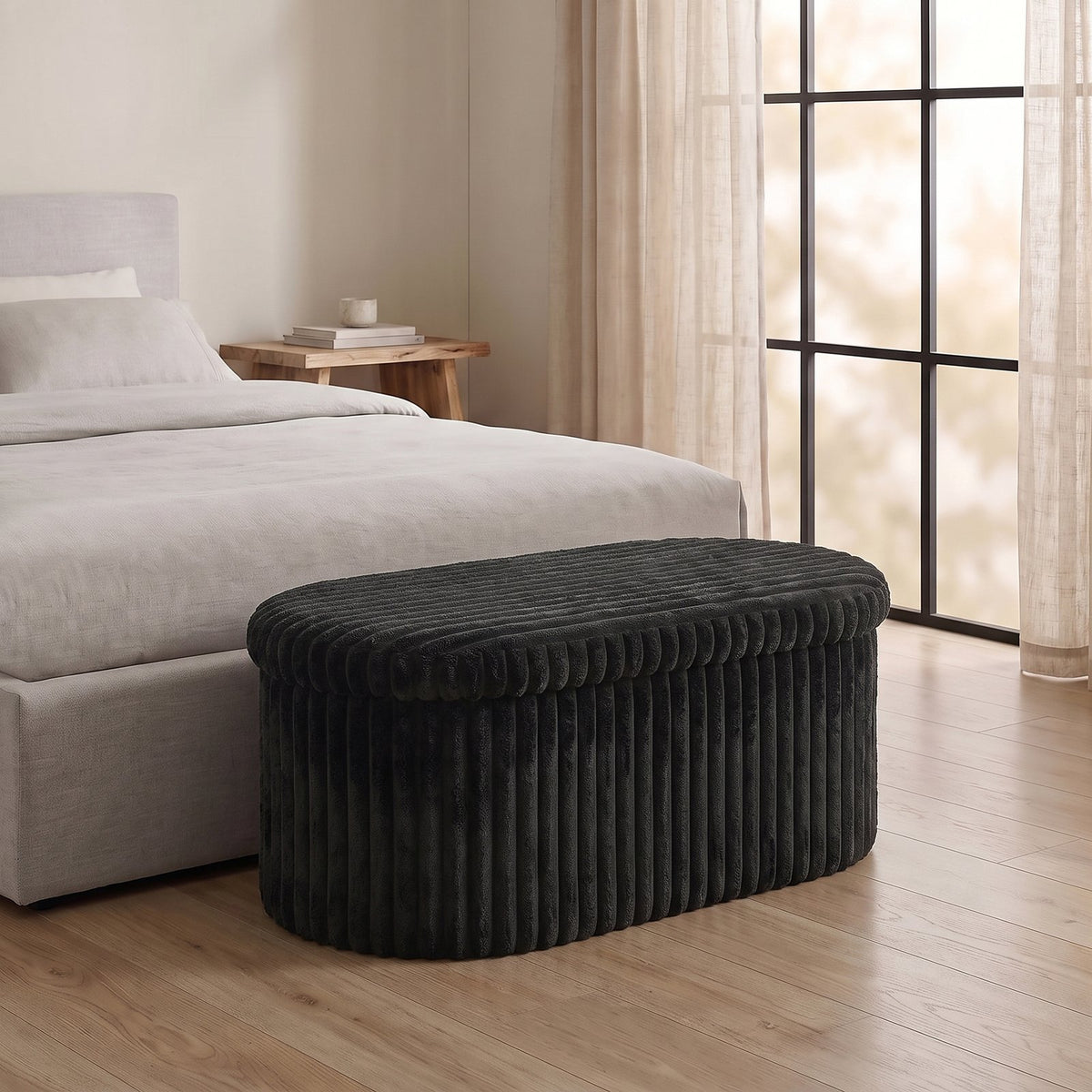 Luxury Ribbed Oval Storage Box – Black