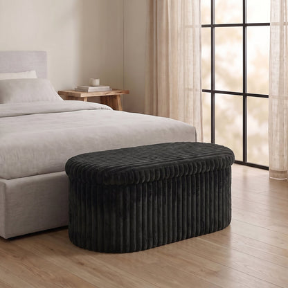 Luxury Ribbed Oval Storage Box – Black
