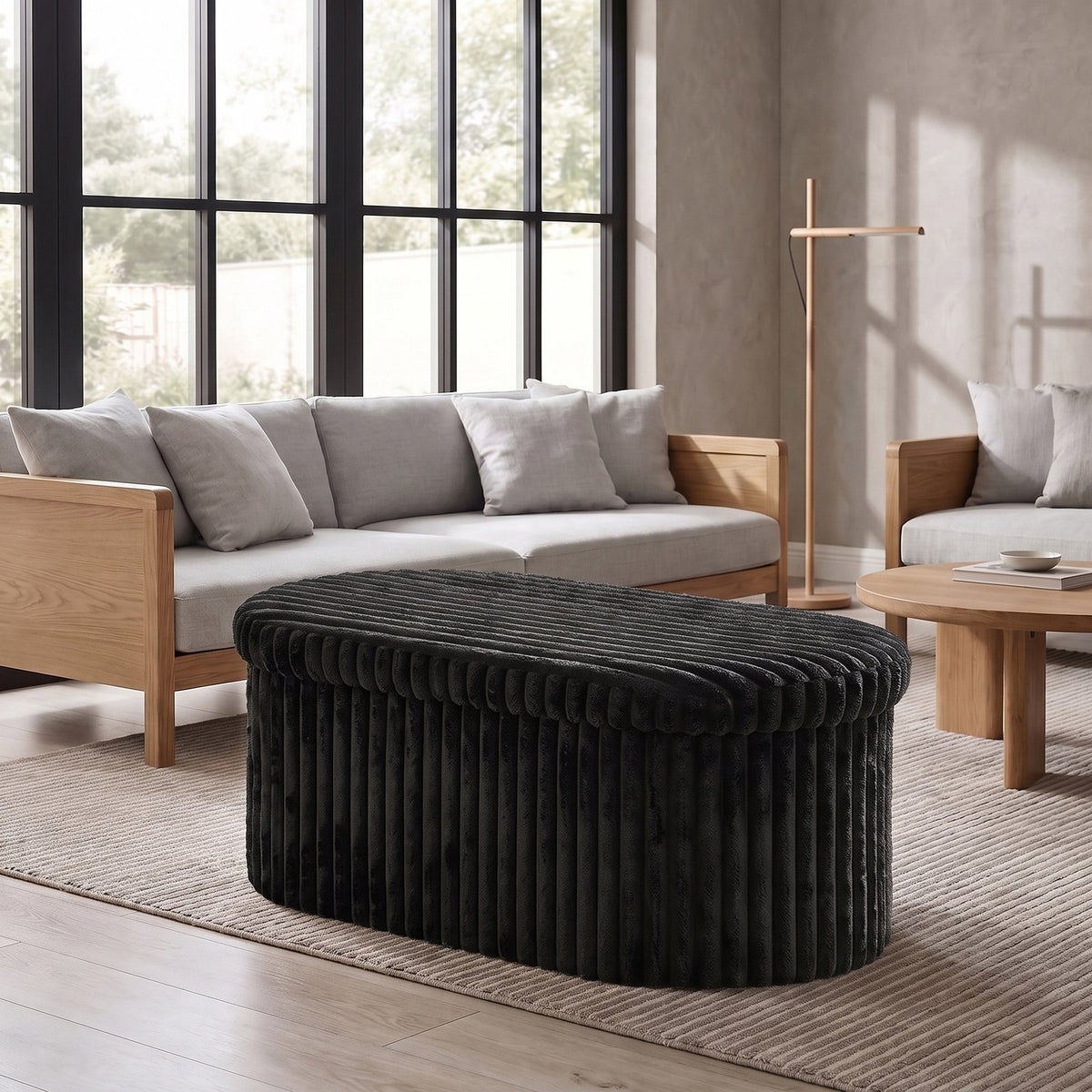 Luxury Ribbed Oval Storage Box – Black