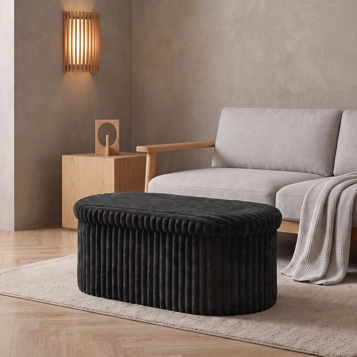 Luxury Ribbed Oval Storage Box – Black